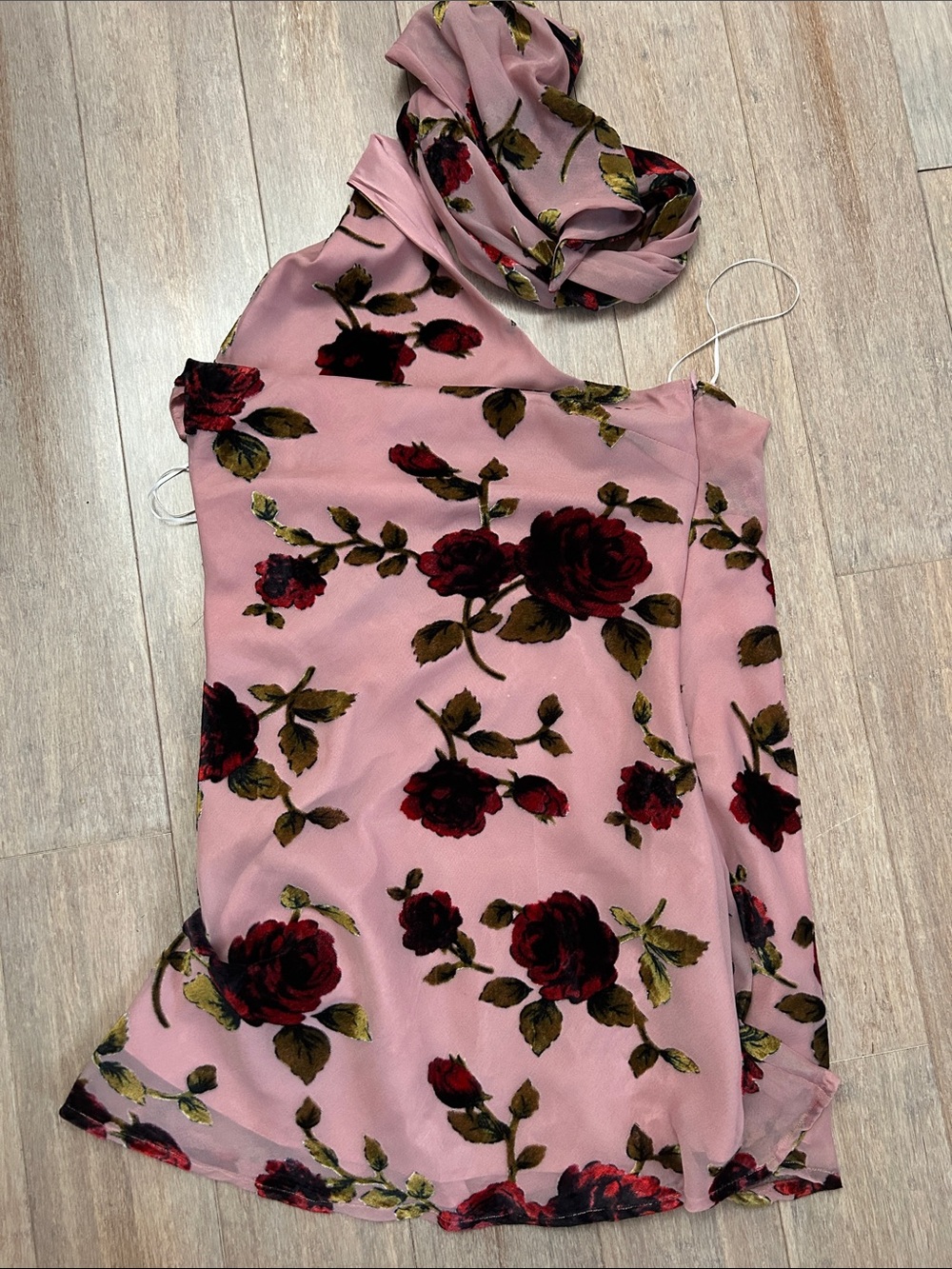 Hello Molly Pink Floral Halter Dress with Burgundy Rose Print sz 8 velvet